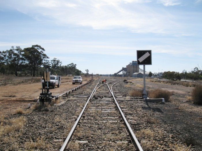 The view from the up end of the location, looking towards the station and grain silos.