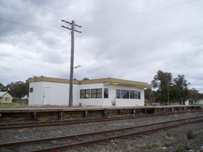 The view looking across at the station and the modern safeworking building.