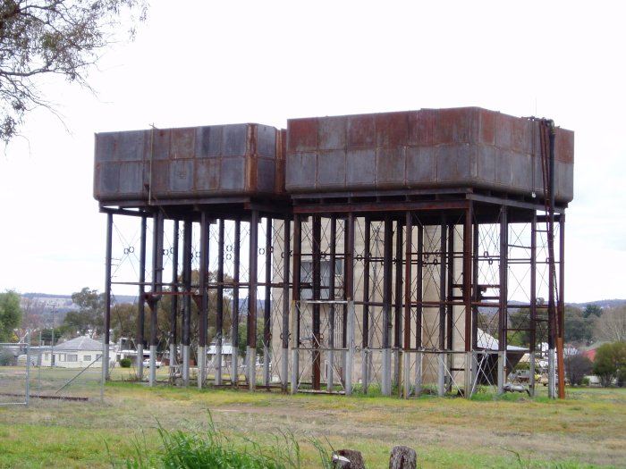 The twin elevated water tanks that were located in the middle of the loco servicing facility.