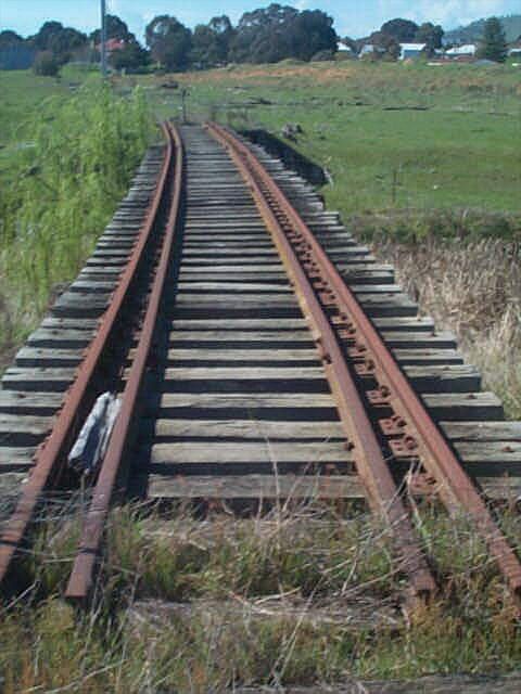 
One of the few extant pieces of track, this section is part of a bridge
over a creek.
