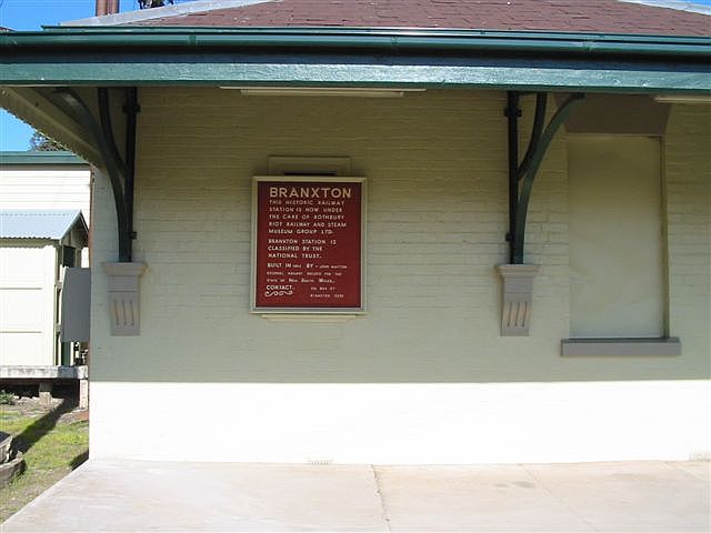 
A sign on the platform informing that the station is now maintained by the
nearby Rothbury Riot Railway and Steam Museum, and that it has been classified
by the National Trust.
