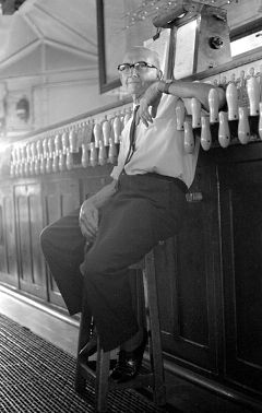 
A signalman posing in the Sydney West signal box.
