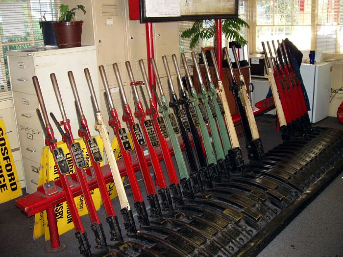 
A close-up of the level frame in the signal box on the main platform.
