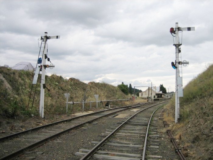 The southern approach to the station. The track on the left is the Platform Road, with the Through Road on the right.