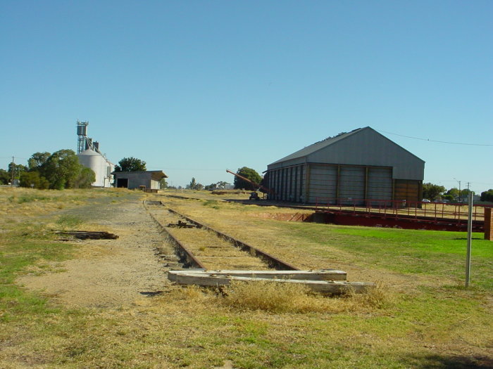 The view looking south from the terminus, showing the goods shed in the left
distance and the turntable pit on the right.
