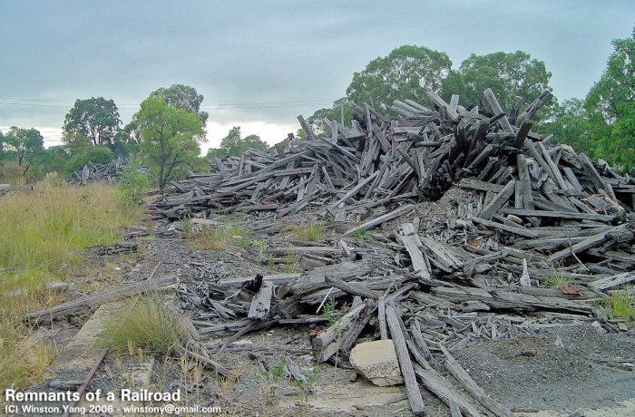 The sleepers have been ripped up and put into a pile.