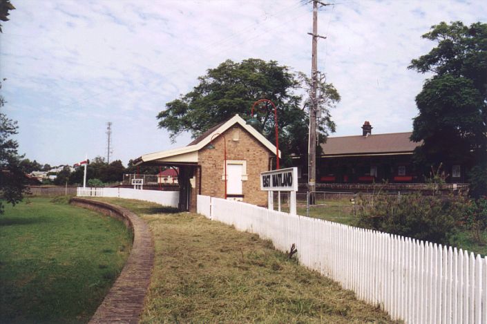 
Looking along the preserved branch line platform, which is situated at
a lower level to the main line platforms.  Buried under the grass 
appears to be the remains of the tracks.
