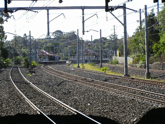 The view looking north to Eastwood Station from beneath the Rutledge St/First Ave overpass.