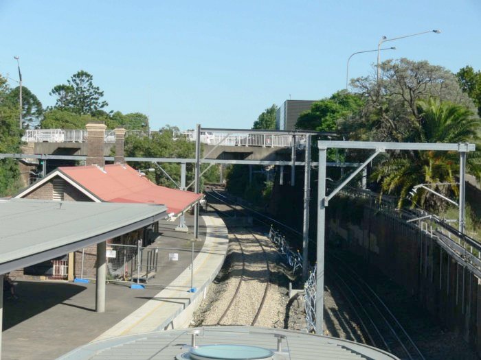 The view looking south thwards the road overbridge.