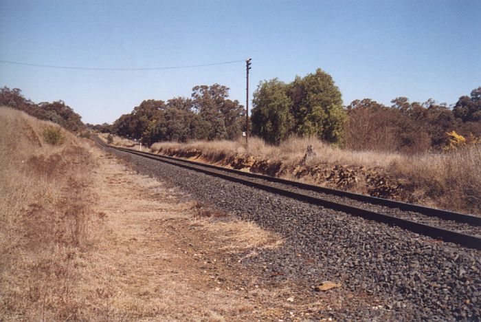 
The supposed location of the one-time station.  The silver object mounted on
the telegraph post is a signal phone.
