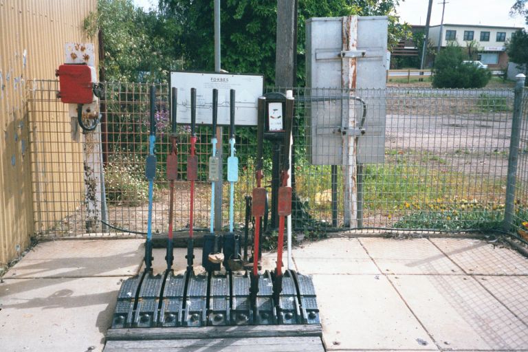 
The lever frame and track diagram are still present at the station.
