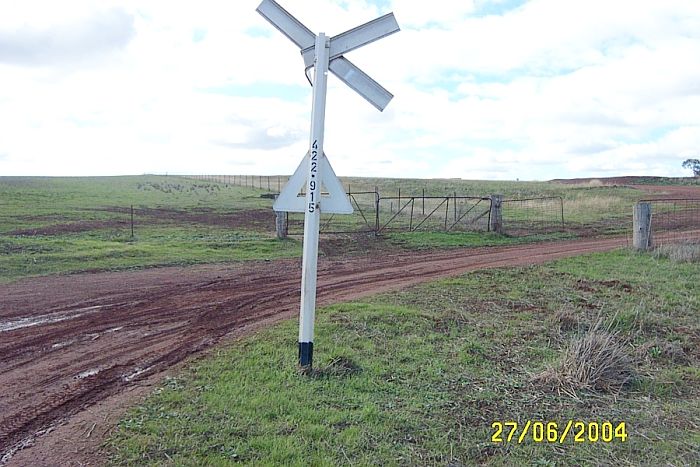 
The level crossing signpost, with its associated distance on it.
