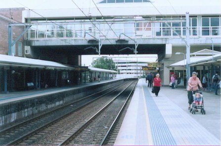 The view  looking south along platforms 1 and 2, from the latter platform.