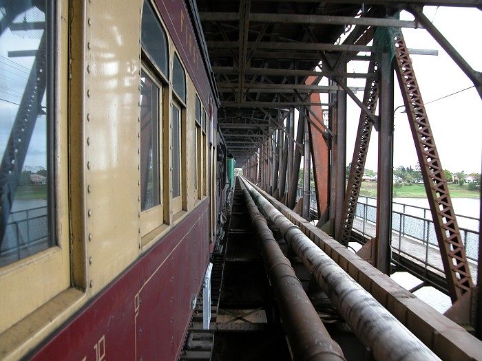 
Crossing the Clarence River bridge - the only double deck
rail bridge in Australia (rail below, highway above).
