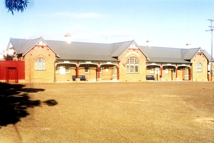 
The view of the station building from the approach on the road side.
