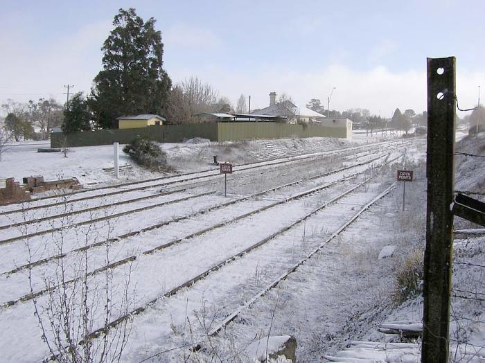 
The view looking across a snow-covered yard.
