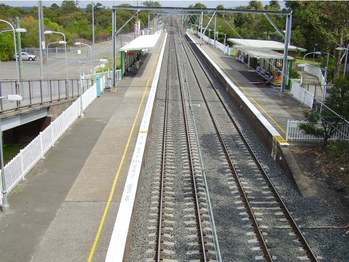 The view from the footbridge at Heathcote station looking towards Wollongong.