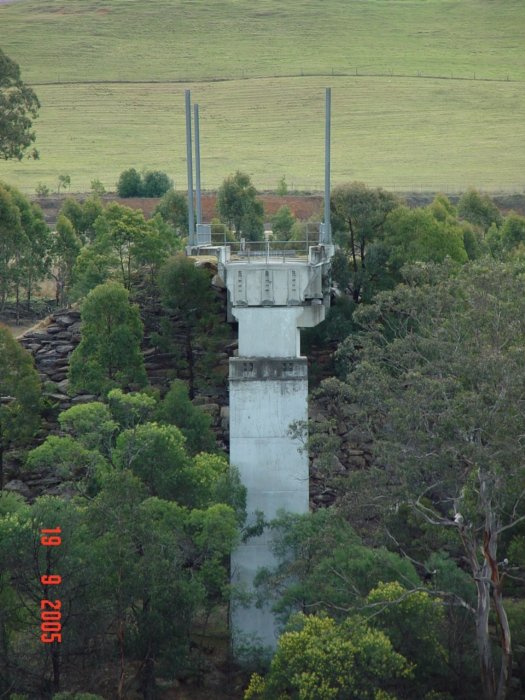 The view looking north across the Nepean River to the partially-completed northern abutment.