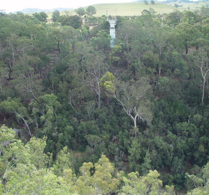 The view looking north across the Nepean River to the partially-completed northern abutment.