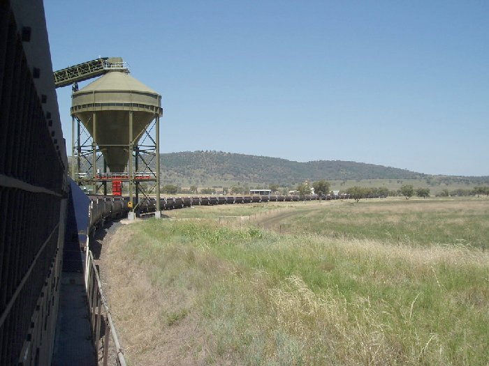 A Werris Creek coal train, in push-pull configuration, loads at the newly constructed loading bin. This loading point is utilising a section of track from the old Gap - Werris Creek South Junction section. 