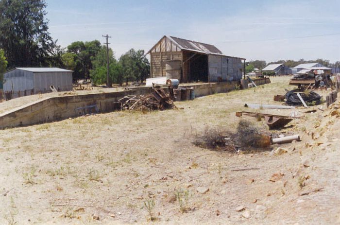 
A view of the station looking towards Westby.  A corrugated iron "wall"
has been created under the awning.
