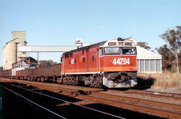 
42204 leads a train westwards through Manildra.
