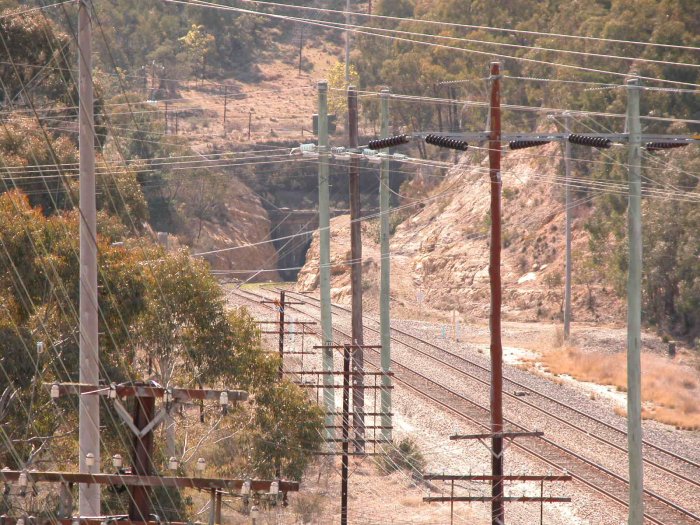 The view through the wires to the up portal of the tunnel.