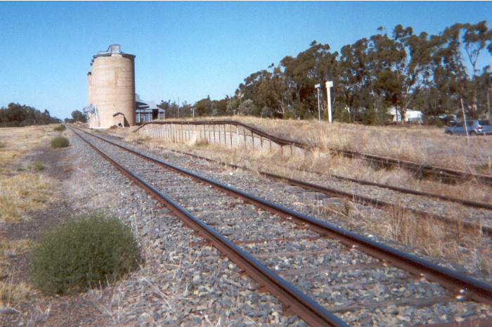 The view of the silos and platform at Matong looking towards Junee.