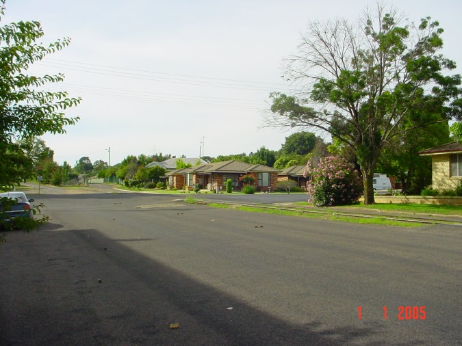 
The view looking across the Meehan Street crossing, in the general direction
of the end of the line.
