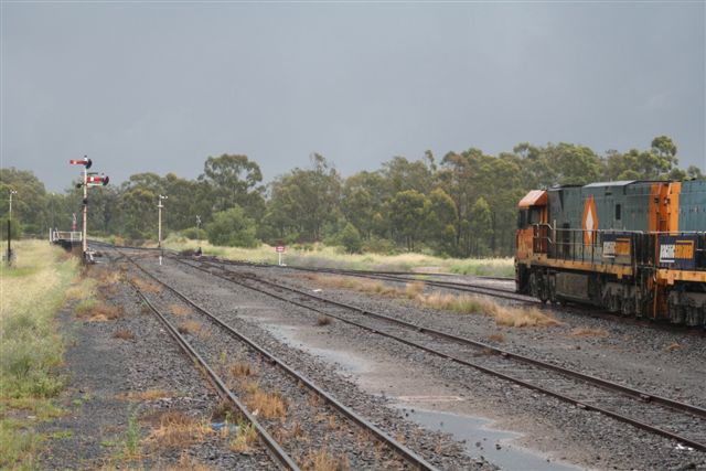 The view looking towards the junction, with a set of 3 NR locos waiting in the siding.