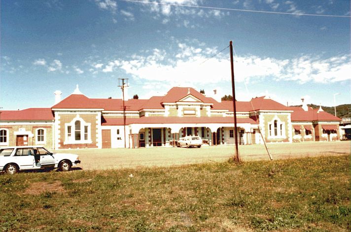 
A view from the road side of the impressive station building, taken 
when the line was still a going concern.
