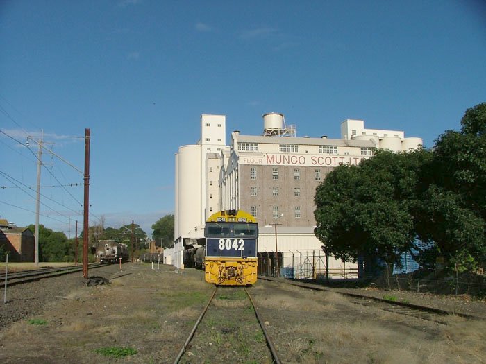 The view looking south showing shunting operations in progress at the flour mill.