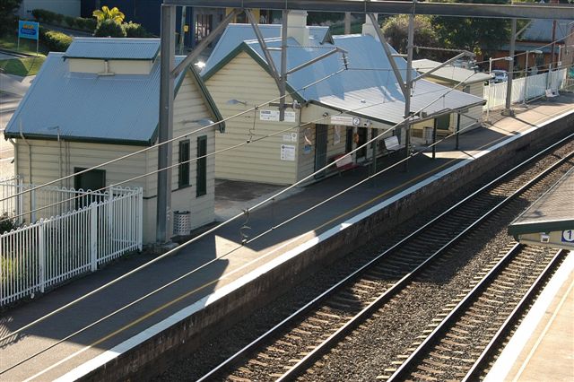 The view looking north over the buildings on platform 2.