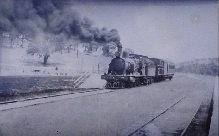 
A Westby-bound train has stopped at the station.  This is a view taken from the
goods platform looking back up towards The Rock.
