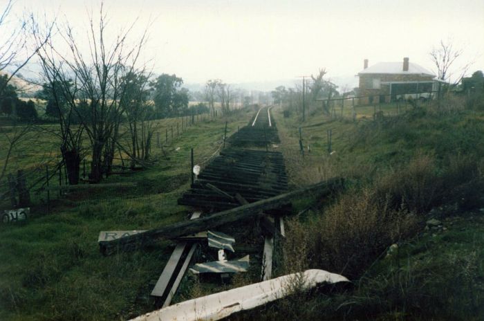 
The displaced sleepers from the former crossing over the Hume Highway.
