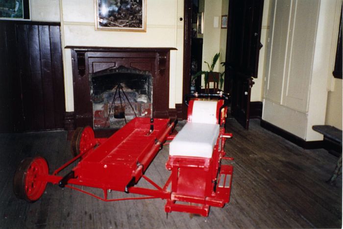 
A restored rail trike is in display in the waiting room at the museum.
