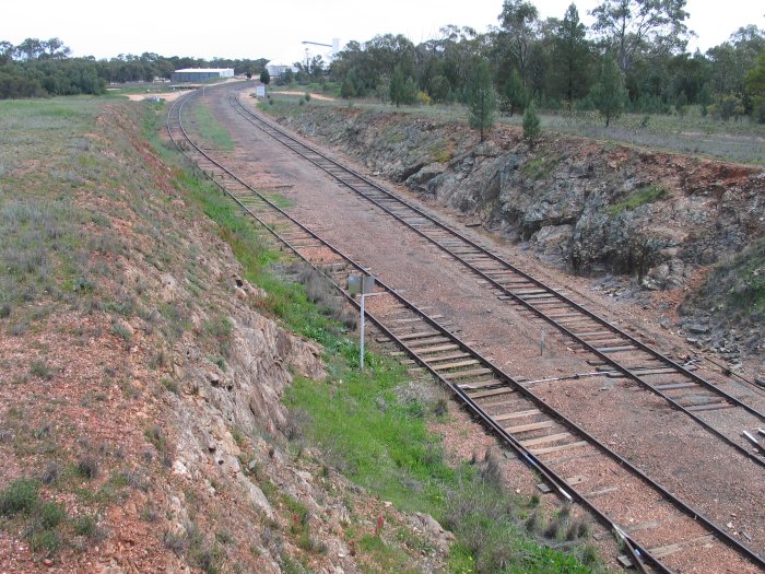 The view looking north towards the silos. The one-time loop siding between the existing tracks has been removed.