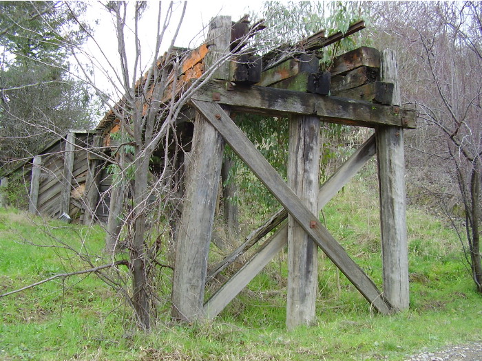 A close-up view of the western end of the timber bridge.