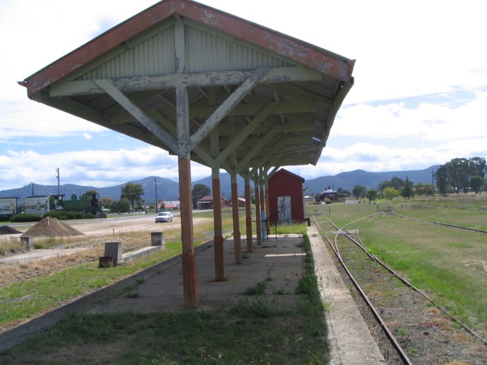 The view looking north along the transhipping platform towards the station. The track on the left was narrow gauage, with standard gauge on the right.