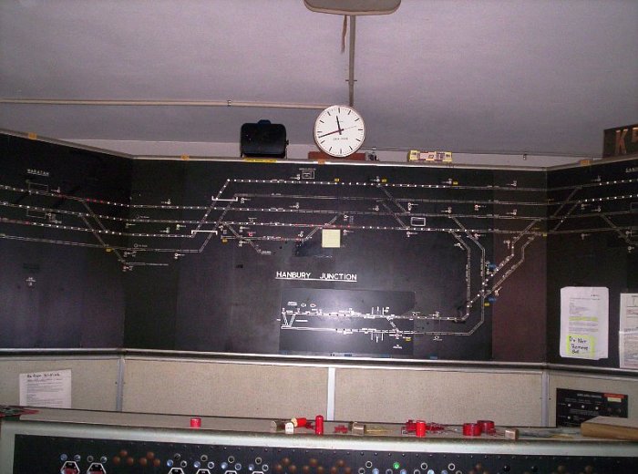 A closer view of the signal diagram in Hanbury Junction signal box.