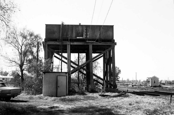 The water tank that was located at the up end of the yard. The weighbridge cabin is visible on the far right.