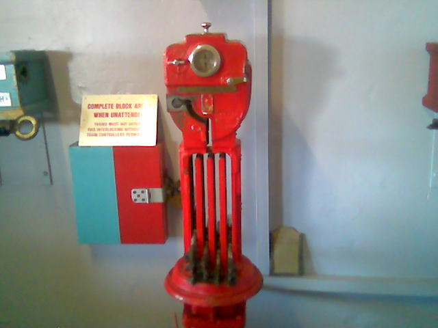 The electric staff machine inside the signal box.