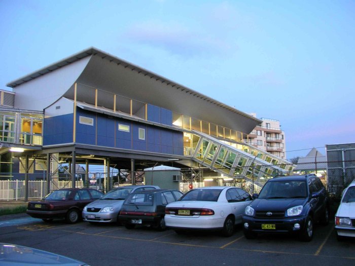 An early morning shot of the modern station architecture.