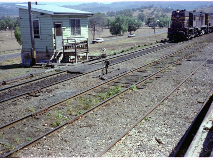 The automatic staff exchanger has been set up ready for the approaching south-bound train.