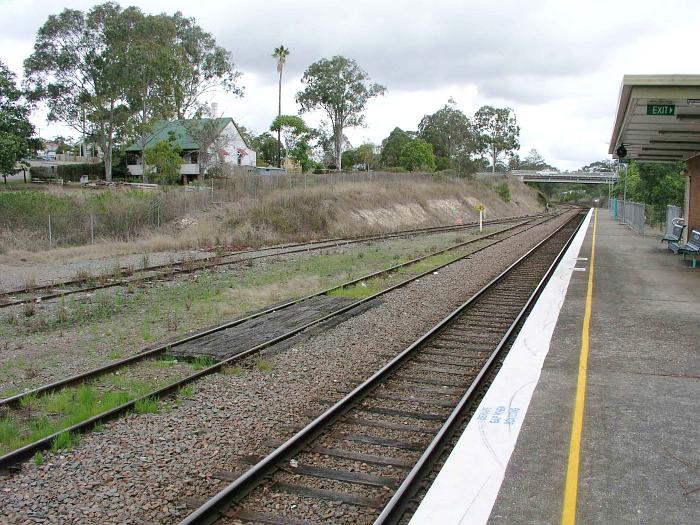 
The view looking up along the platform.  The siding on the far left is the
former goods/stock siding.
