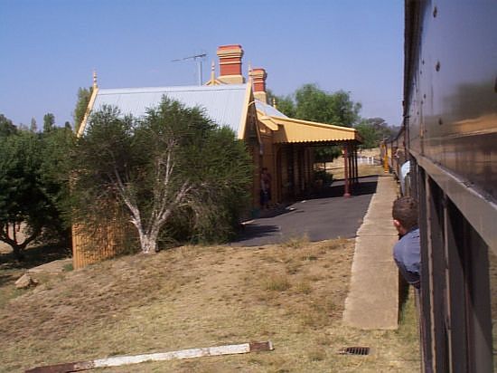 
A tour train approaches Woodstock platform from Cowra.
